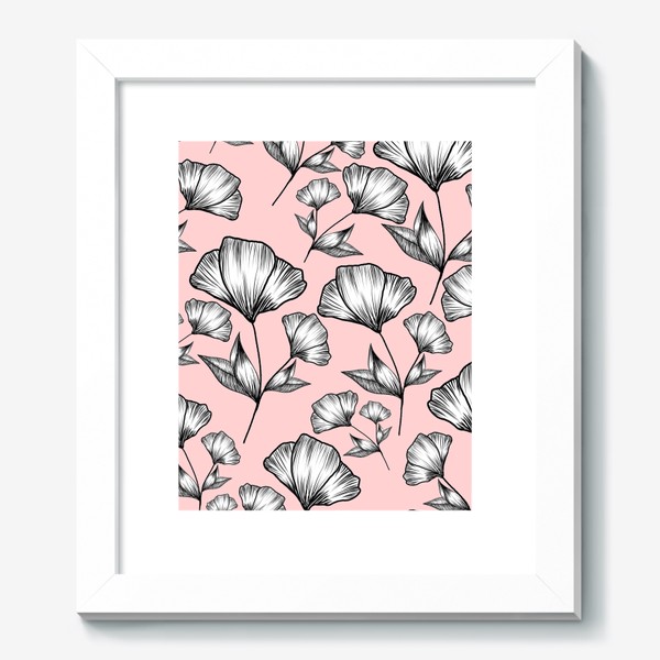 Картина «Графичные цветы на пудрово-розовом, паттерн»
