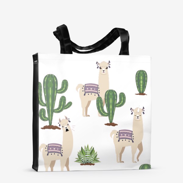 Сумка-шоппер «Три ламы среди кактусов»