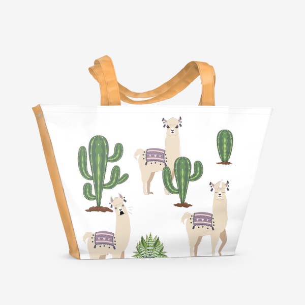 Пляжная сумка «Три ламы среди кактусов»