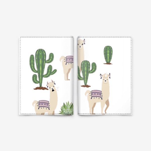 Обложка для паспорта &laquo;Три ламы среди кактусов&raquo;