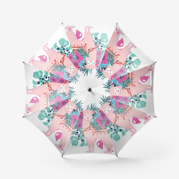 Зонт «Розовая альпака среди гибискусов»