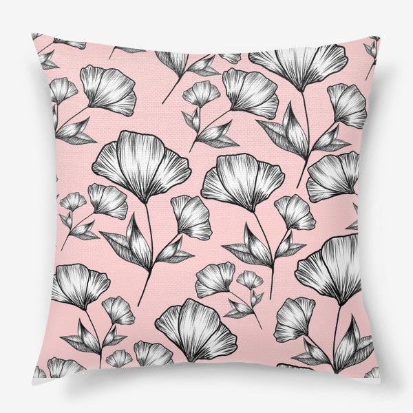 Подушка «Графичные цветы на пудрово-розовом, паттерн»