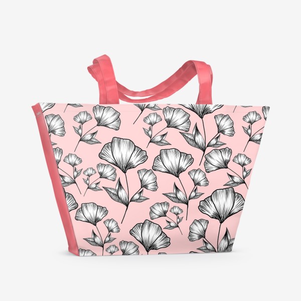 Пляжная сумка «Графичные цветы на пудрово-розовом, паттерн»