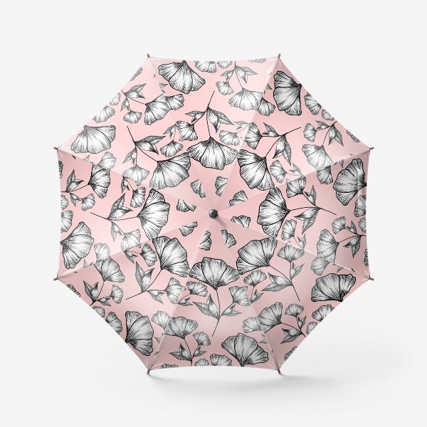 Зонт «Графичные цветы на пудрово-розовом, паттерн»