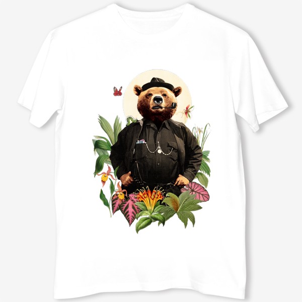 Футболка «Медведь модник в саду»