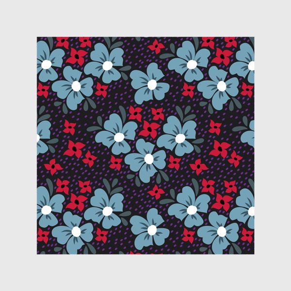 Шторы &laquo;Синие и красные небрежные цветы. Темный цветочный дизайн.&raquo;