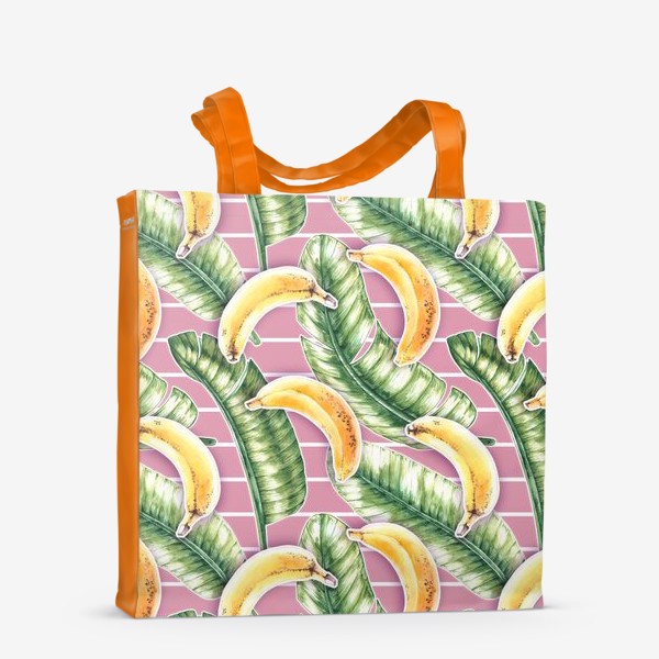 Сумка-шоппер «Бананы, пальмовые листья, розовые полоски»