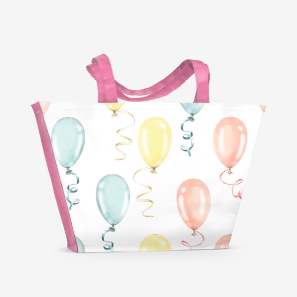 Пляжная сумка «Цветные воздушные шарики. Акварельный паттерн.»
