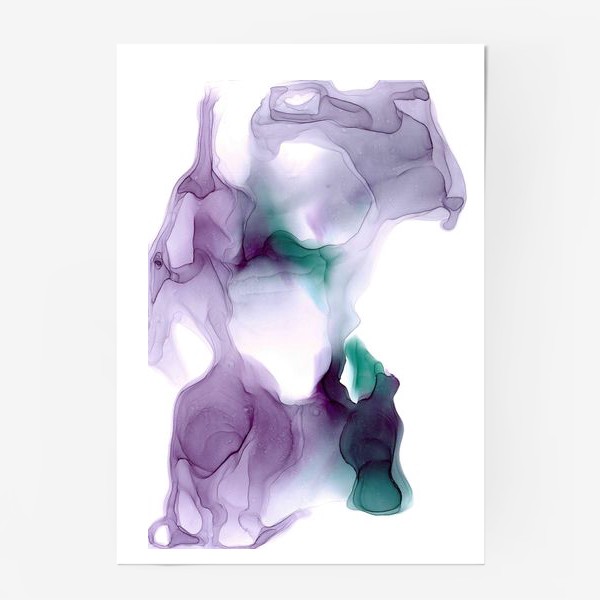Постер «animals in a purple gradient - Абстрактные полупрозрачные животные в фиолетовом градиенте с малахитовыми включениями»