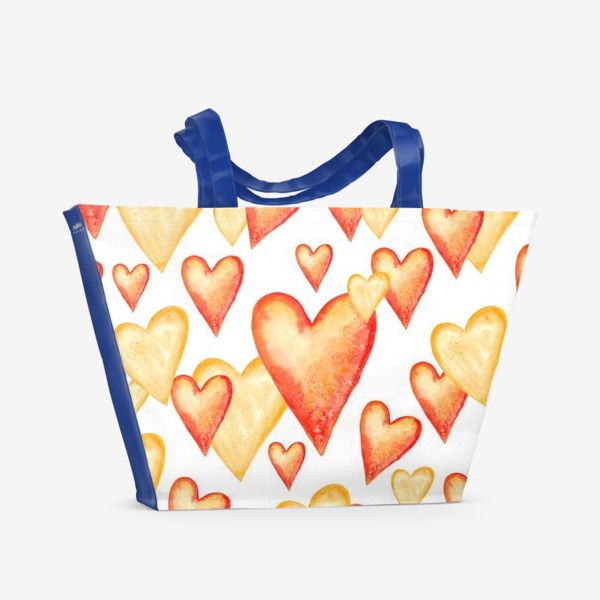 Пляжная сумка «Паттерн из акварельных оранжевых сердец»