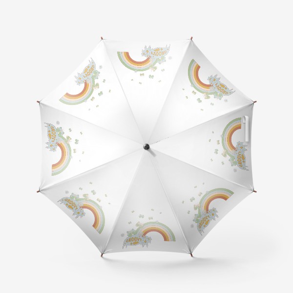 Зонт «Хиппи радуга, бабочки и цветы. Пастельные спокойные цвета.»
