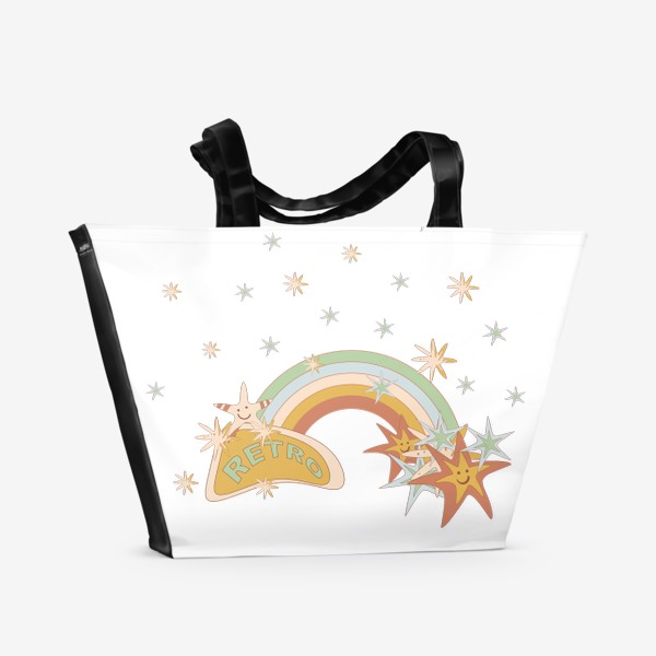 Пляжная сумка «Хиппи звезды. Ретро радуга. Пастельные цвета.»