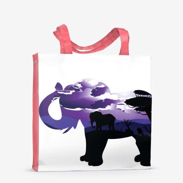 Сумка-шоппер «Силуэт слона и сумеречный пейзаж»