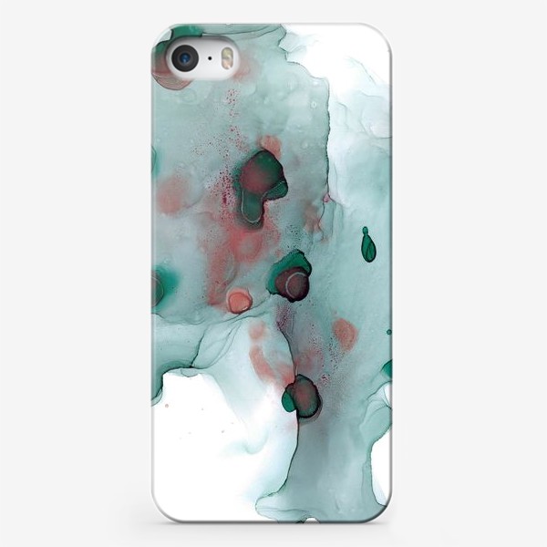 Чехол iPhone «Semitransparent malachite cloud - Полупрозрачное малахитовое облако с бордовыми и алыми пузырьками»