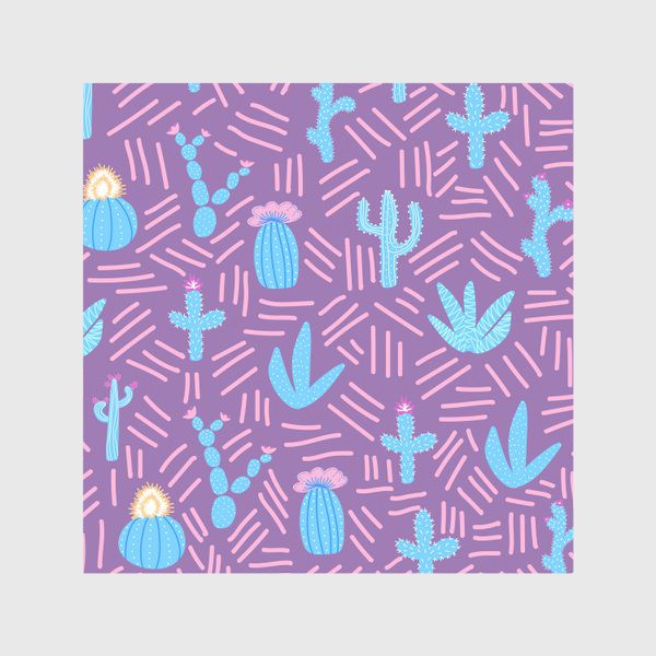 Скатерть «Синие кактусы на фиолетовом паттерн»