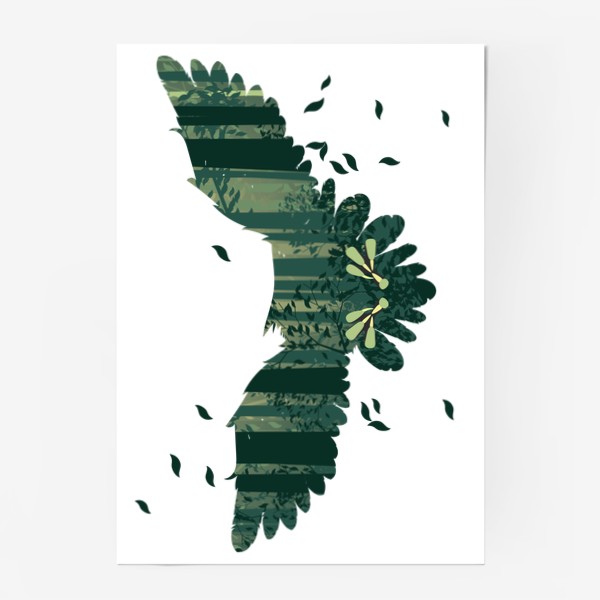 Постер «Летящая сова и зеленый лес»