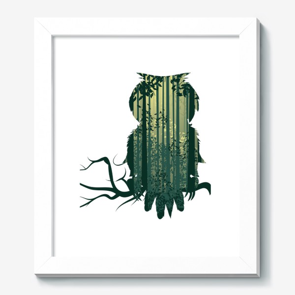 Картина «Сова на ветке и зеленый лес»