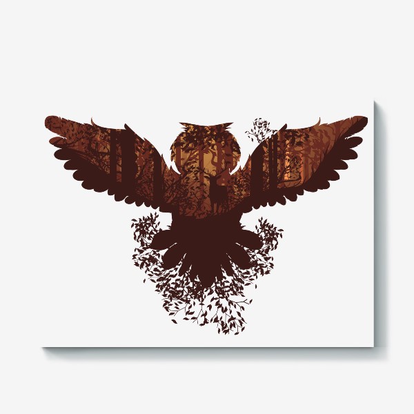 Холст «Летящая сова и осенний лес»