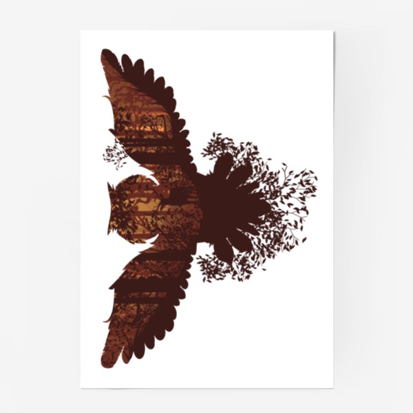 Постер «Летящая сова и осенний лес»