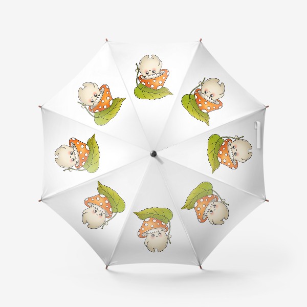Зонт «Милый мухомор с листочком»