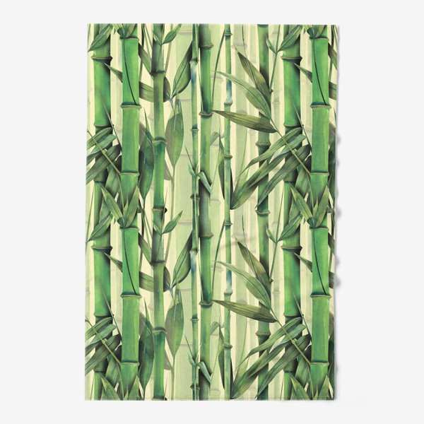 Полотенце «Бамбуковые стебли, листья, ветки. Бамбуковый, тропический лес. Акварельный паттерн.»