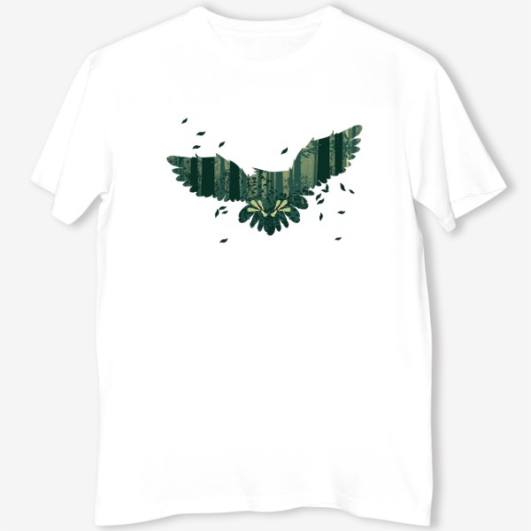 Футболка «Летящая сова и зеленый лес»