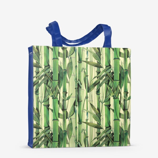 Сумка-шоппер «Бамбуковые стебли, листья, ветки. Бамбуковый, тропический лес. Акварельный паттерн.»