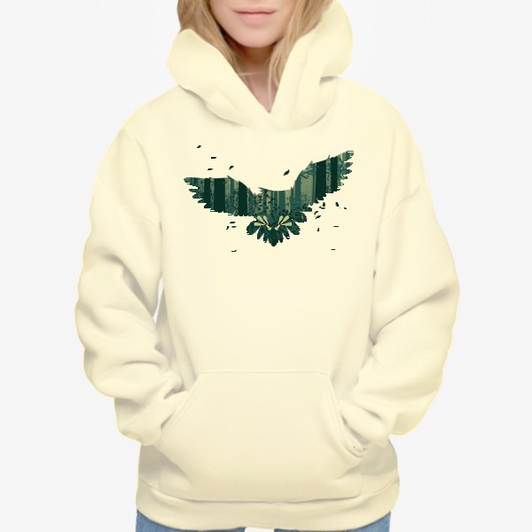 Худи «Летящая сова и зеленый лес»