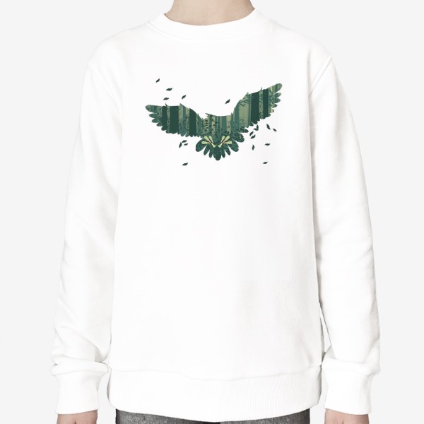 Свитшот «Летящая сова и зеленый лес»