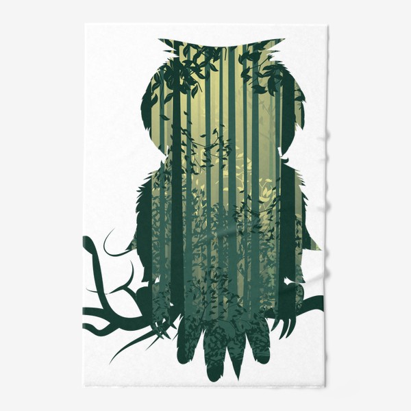 Полотенце «Сова на ветке и зеленый лес»