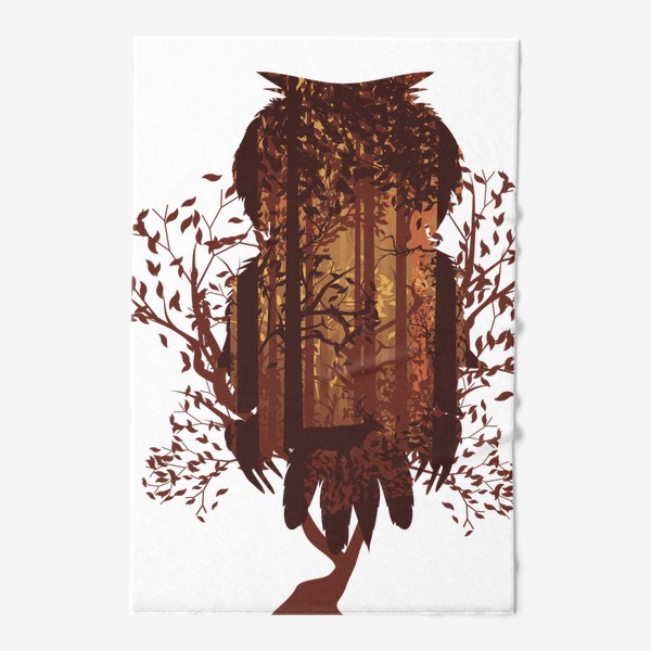 Полотенце «Сова на ветке и осенний лес»