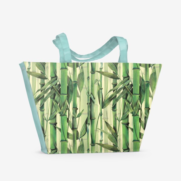 Пляжная сумка «Бамбуковые стебли, листья, ветки. Бамбуковый, тропический лес. Акварельный паттерн.»