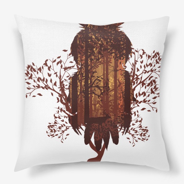Подушка «Сова на ветке и осенний лес»