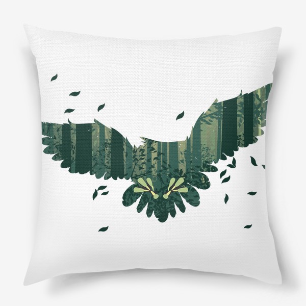 Подушка «Летящая сова и зеленый лес»