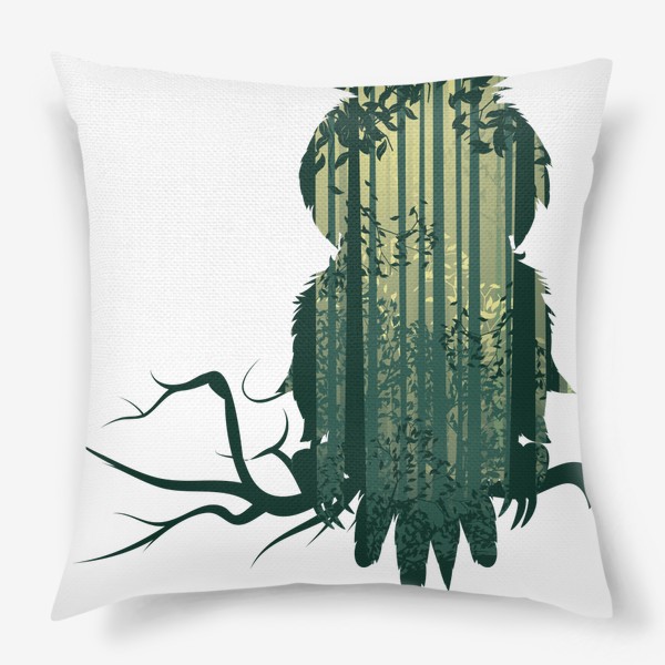Подушка &laquo;Сова на ветке и зеленый лес&raquo;