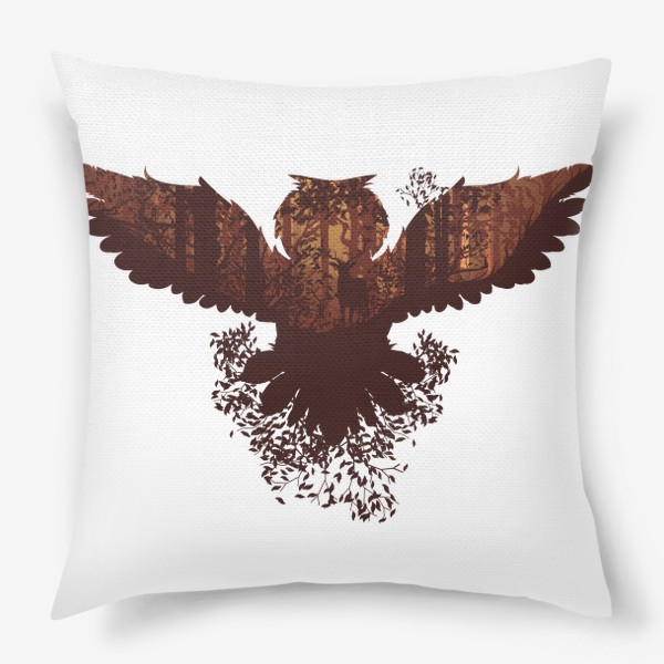 Подушка «Летящая сова и осенний лес»