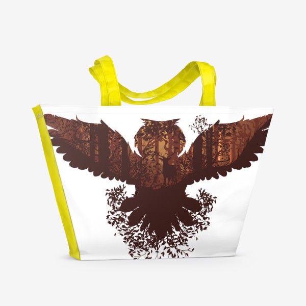 Пляжная сумка «Летящая сова и осенний лес»