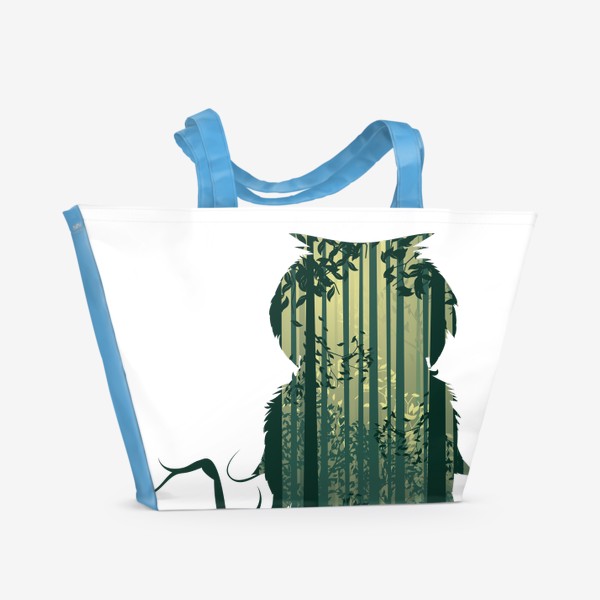 Пляжная сумка «Сова на ветке и зеленый лес»