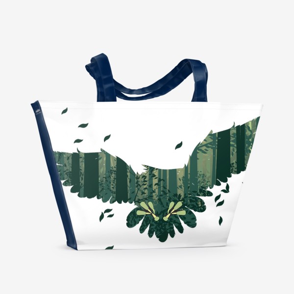 Пляжная сумка «Летящая сова и зеленый лес»