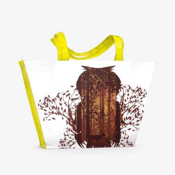 Пляжная сумка «Сова на ветке и осенний лес»
