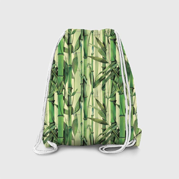 Рюкзак «Бамбуковые стебли, листья, ветки. Бамбуковый, тропический лес. Акварельный паттерн.»