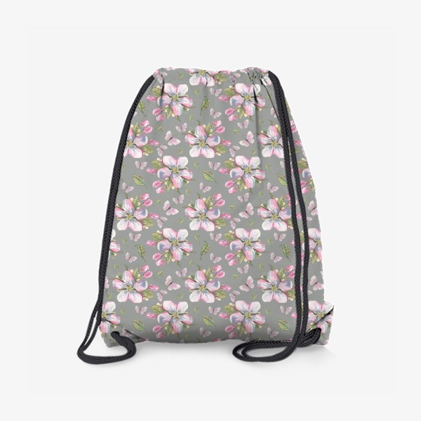 Рюкзак «Яблоневые цветы розовые с бабочками. Акварельный паттерн.»