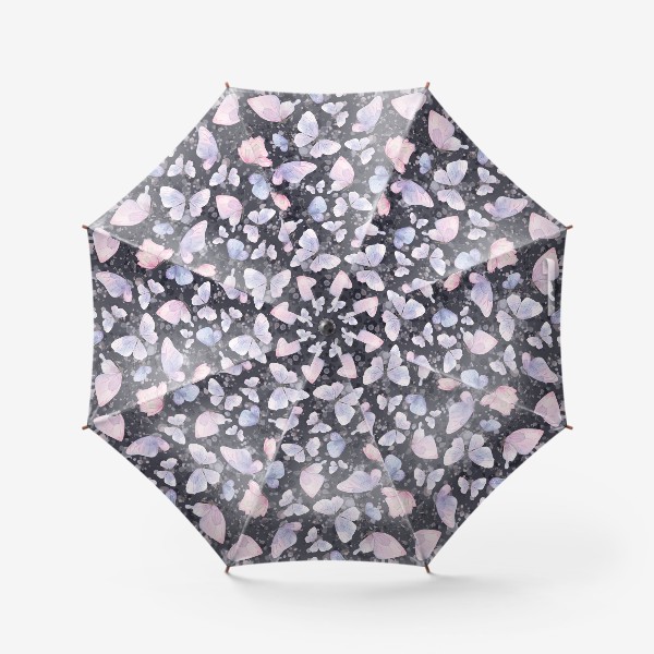 Зонт «Розовые и сиреневые бабочки на темном фоне. Акварельный паттерн.»