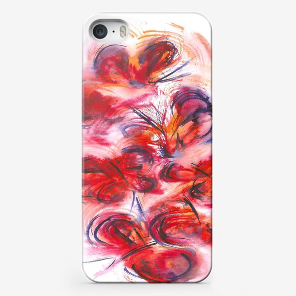 Чехол iPhone «Flock of large abstract scarlet butterflies - Стая больших абстрактных алых бабочек с фиолетовыми краями крыльев»