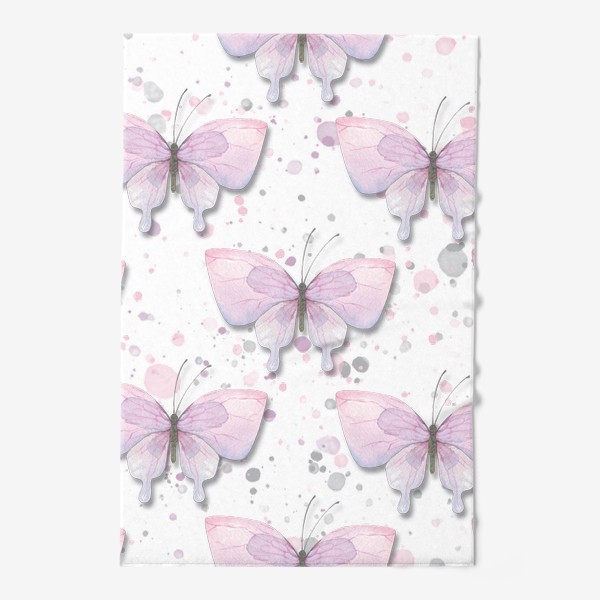 Полотенце &laquo;Нежные сиренево-розовые бабочки. Акварельный паттерн.&raquo;