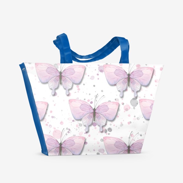 Пляжная сумка &laquo;Нежные сиренево-розовые бабочки. Акварельный паттерн.&raquo;