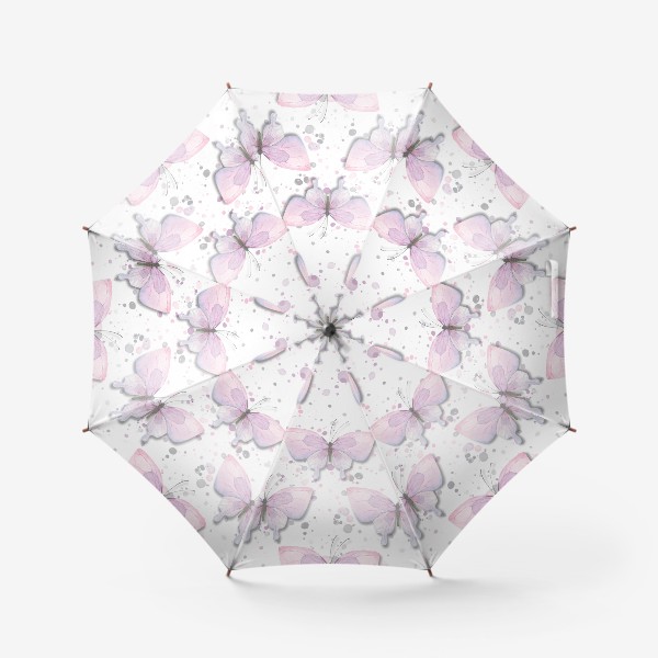 Зонт «Нежные сиренево-розовые бабочки. Акварельный паттерн.»