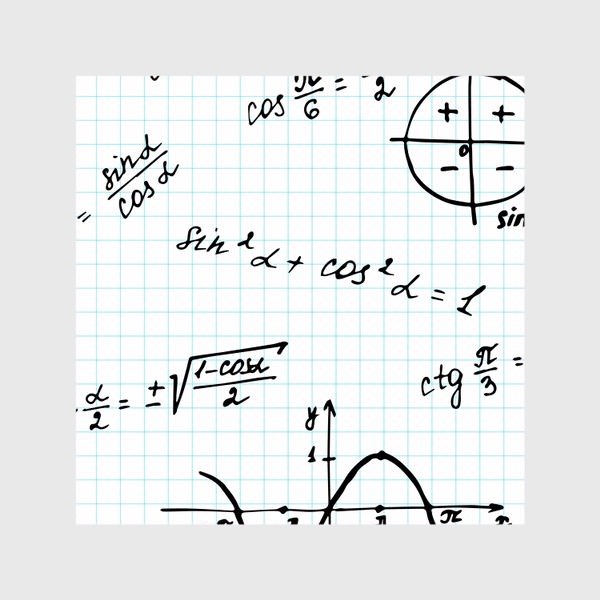 Шторы &laquo;фон из школьной тетради в клеточку с формулами и графиками по математике, тригонометрии&raquo;