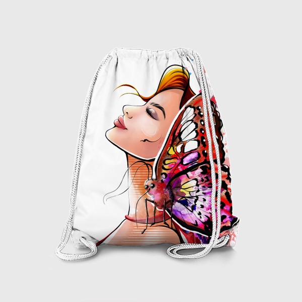 Рюкзак «Девушка в красном с бабочкой на плече»