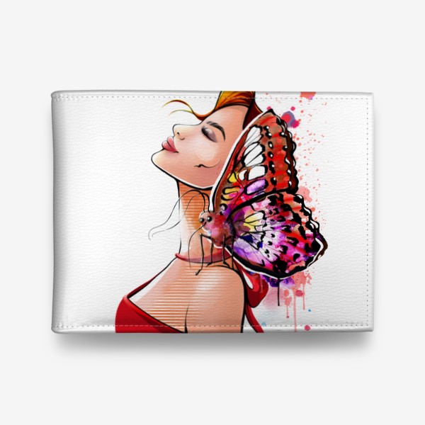Кошелек «Девушка в красном с бабочкой на плече»